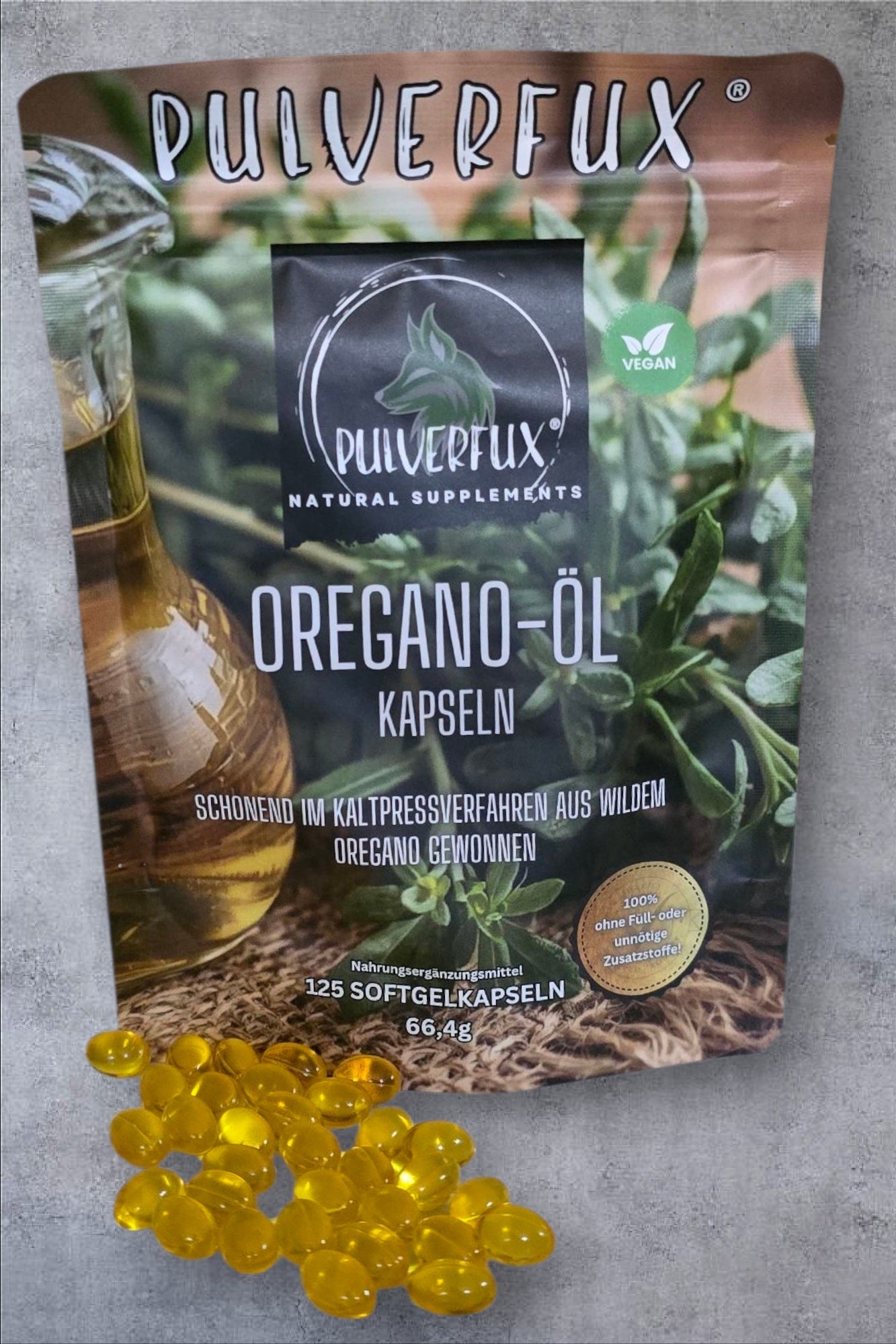 Pulverfux Oreganoöl Kapseln 125 Stück mit Nativem Olivenöl Extra