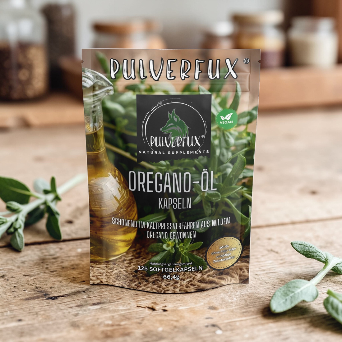 Pulverfux Oreganoöl Kapseln 125 Stück mit Nativem Olivenöl Extra