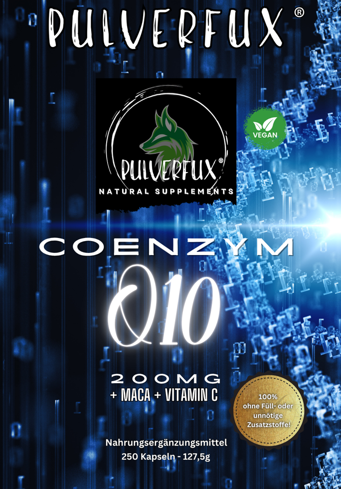 Pulverfux Coenzym Q10 (99% Ubichinon)+ Vitamin C + Maca 250 Kapseln