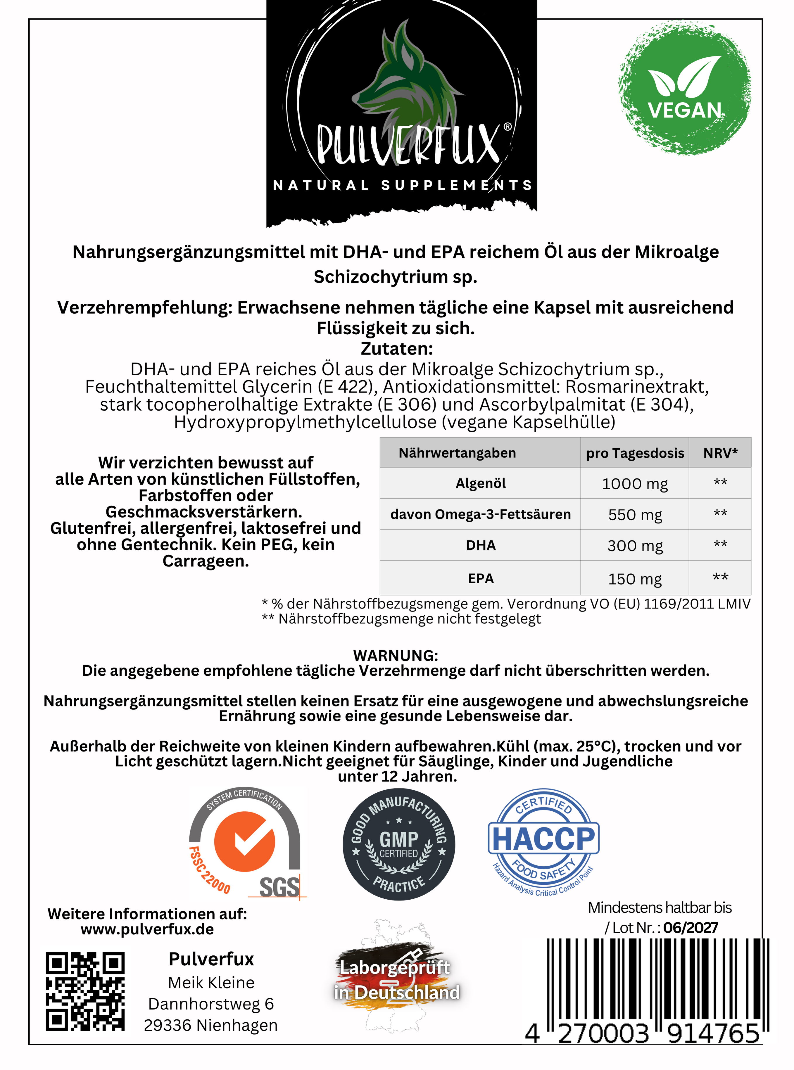 Veganes Omega 3 - 220 Kapseln TOTOX Wert 6,44