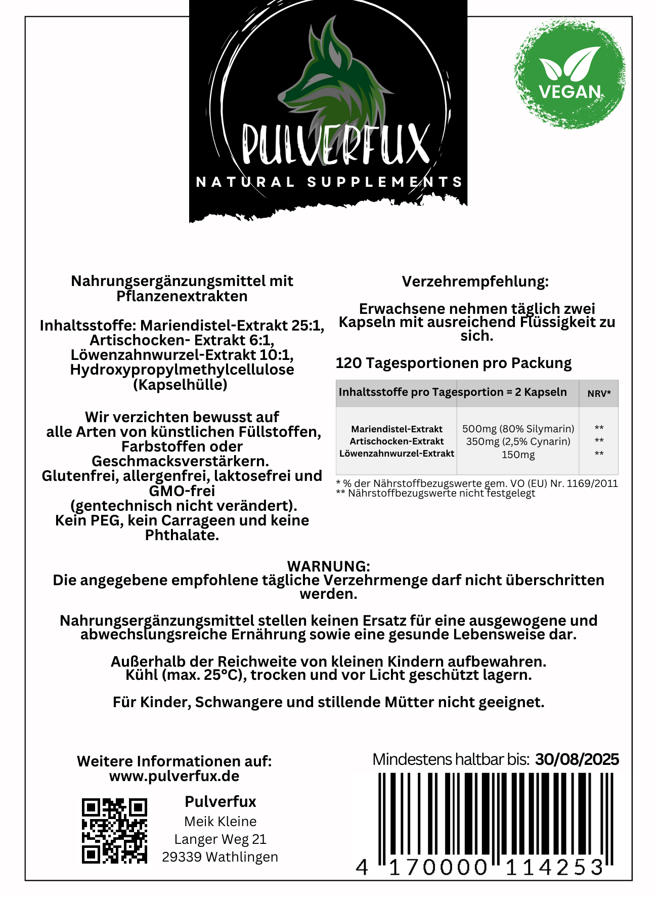 Pulverfux Sparpaket 2x Mariendistel Komplex mit Artischocke und Löwenzahn 2x 240 Kapseln - Pulverfux.de