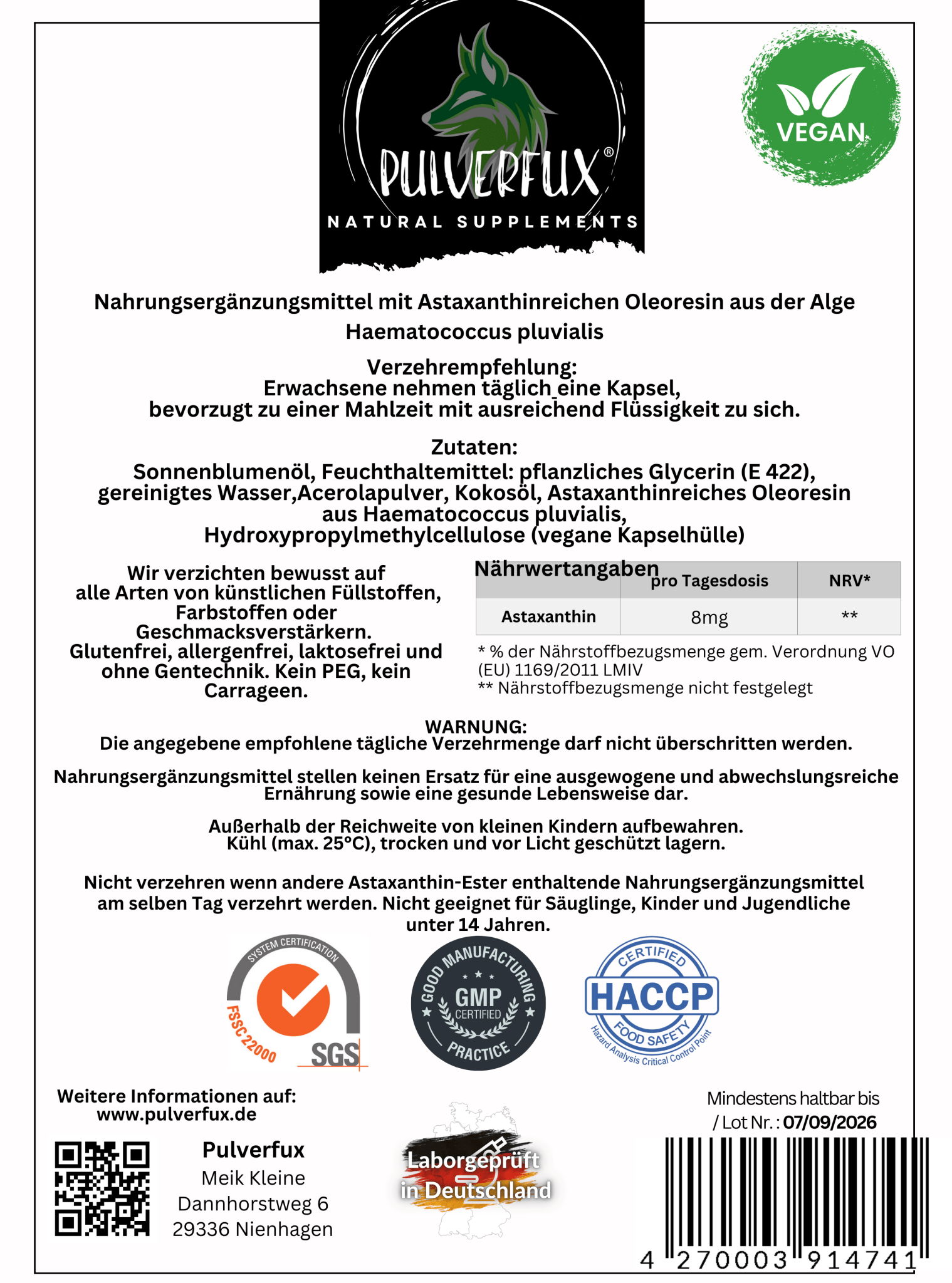 Ultimatives Sparpaket 10x 180 Astaxanthin Softgel Kapseln 8mg vegan 1800 Stück - Pulverfux.de