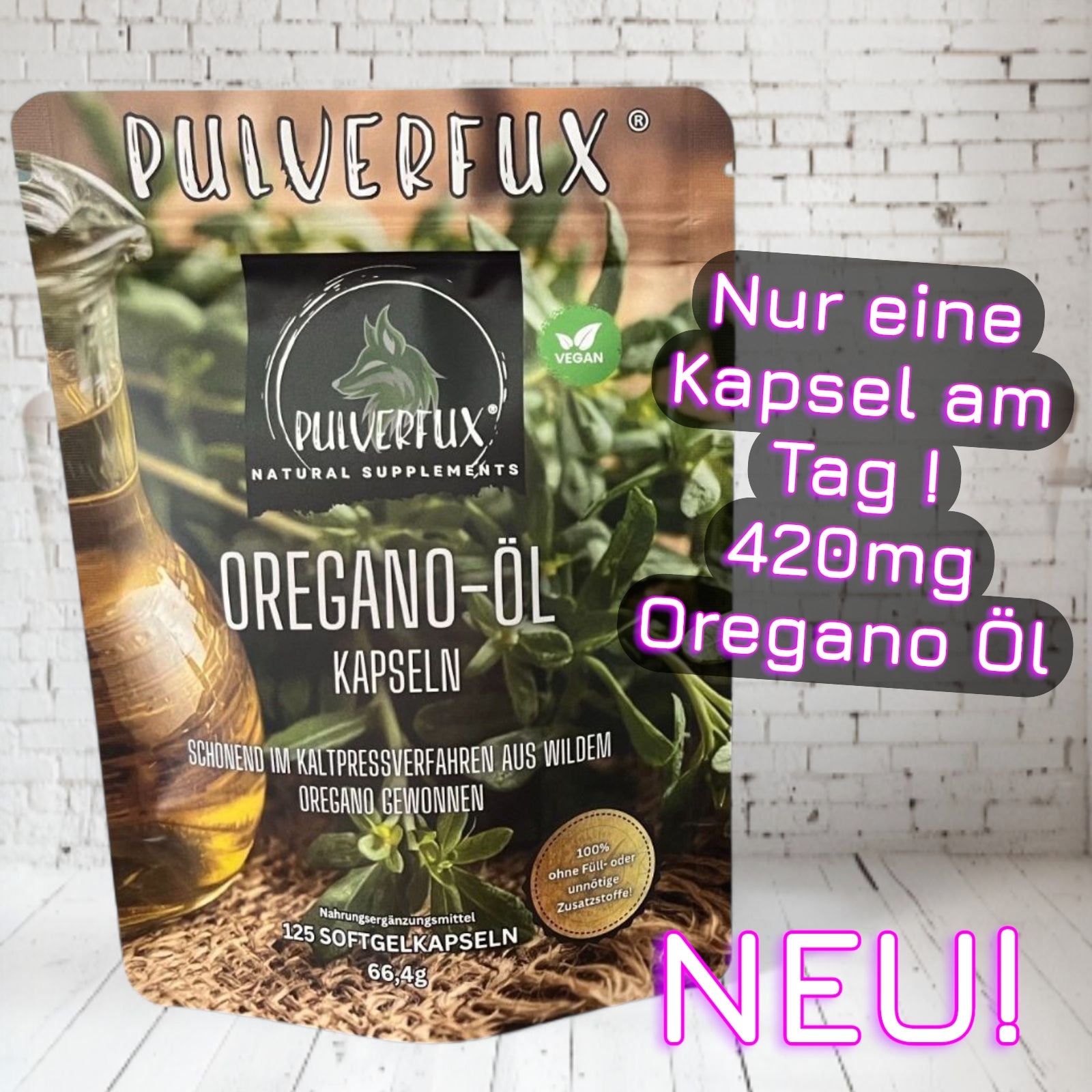 Pulverfux Oreganoöl Kapseln 125 Stück mit Nativem Olivenöl Extra