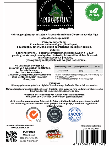 Astaxanthin Softgel Kapseln 8mg vegan  180 Stück