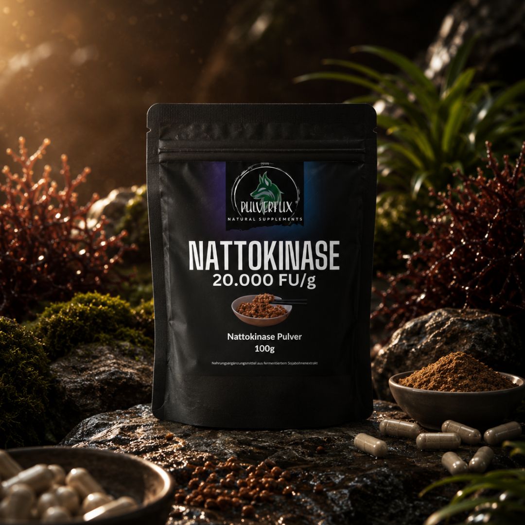 Nattokinase aus fermentiertem Soja als laborgeprüftes Nahrungsergänzungsmittel ohne Zusatzstoffe von Pulverfux