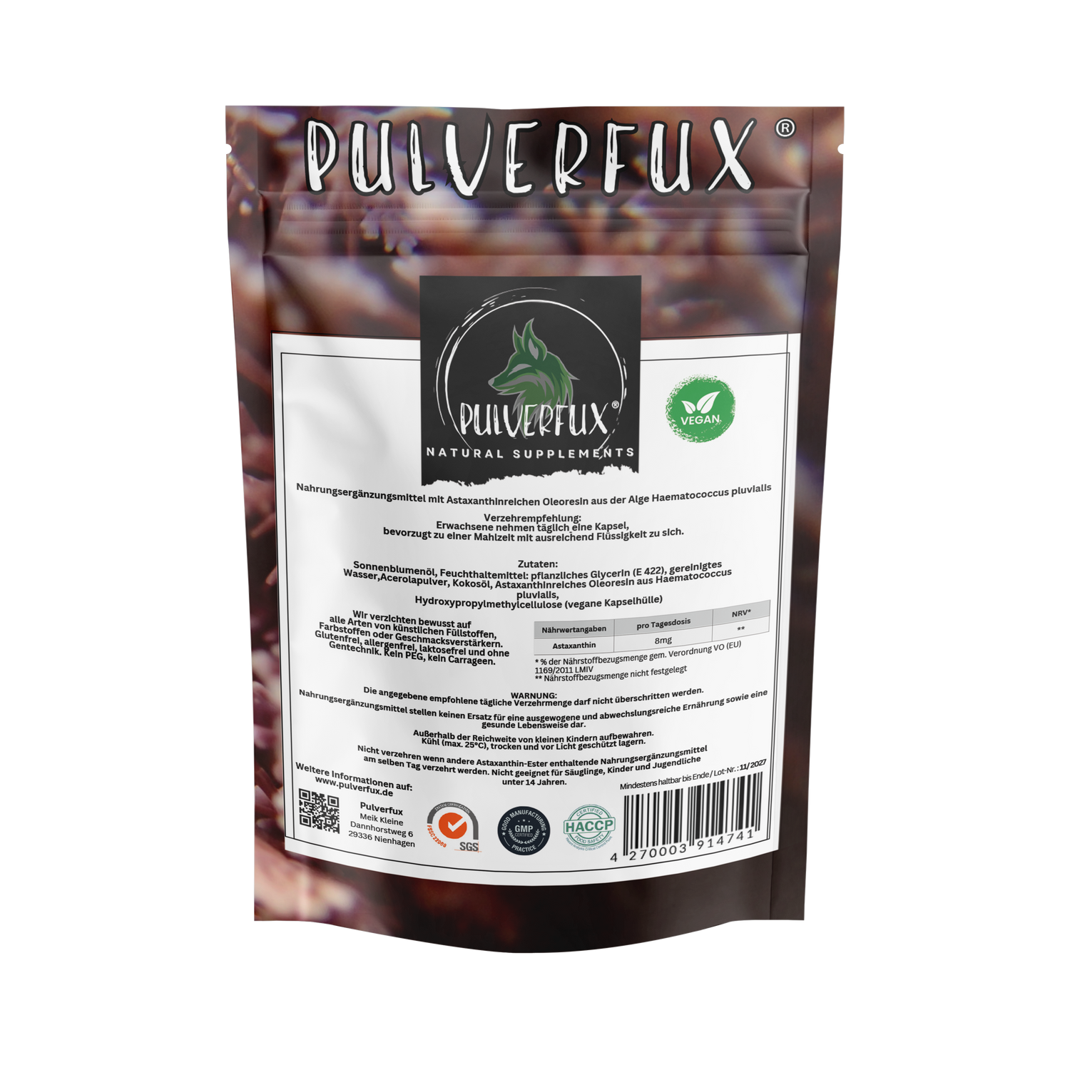 Astaxanthin Softgel Kapseln 8mg vegan  180 Stück