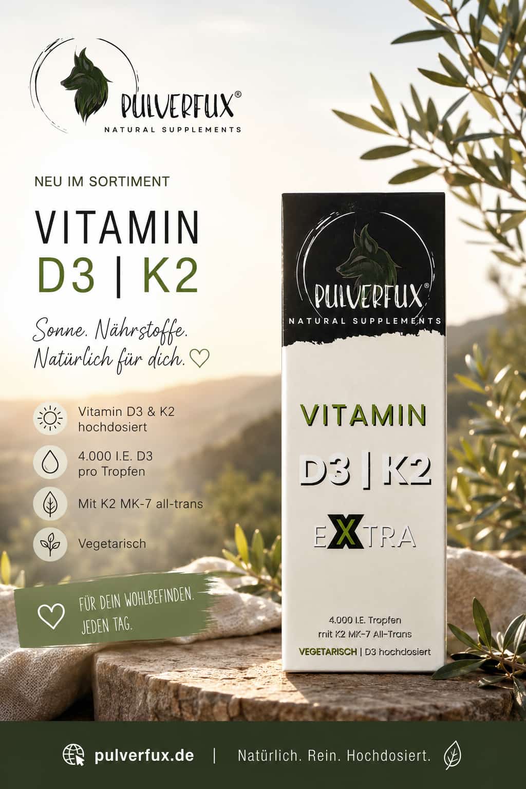 Pulverfux Vitamin D3 K2 Extra Tropfen 60ml 4.000I.E. pro Tropfen