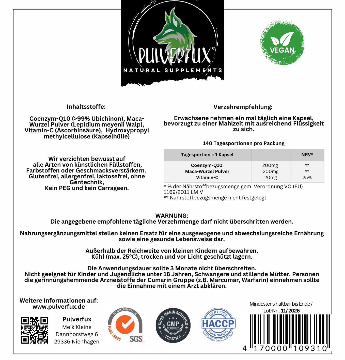 Sparpaket 2x Coenzym Q10 200mg hochdosiert = 280 vegane HPMC Kapseln - Pulverfux.de